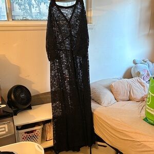 Black Lace Long Button-Front Long Dress